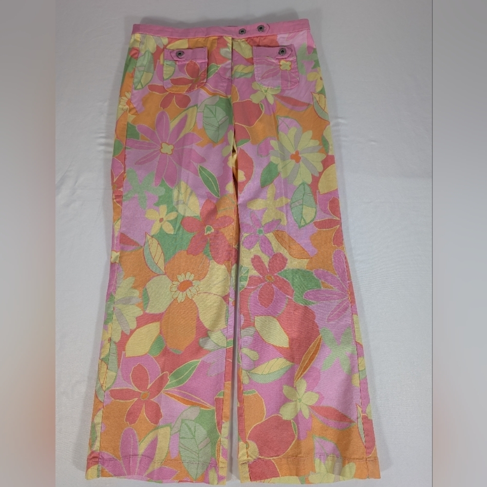 NWT Sigrid Olsen Pink, Orange, Green Floral Cotton Pants Suit Petite Size 4- - Picture 2 of 16